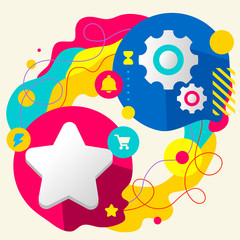 Star and gears on abstract colorful splashes background with dif