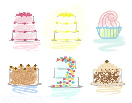 set of six elegant cake icons