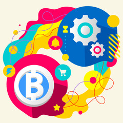 Obraz premium Bit coin and gears on abstract colorful splashes background with