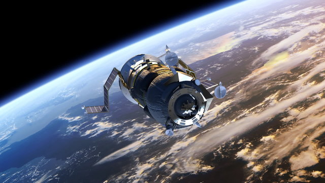 Spacecraft "Progress" deploys solar panels.
