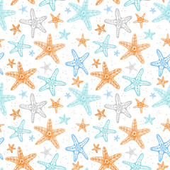 Fototapeta na wymiar Seamless background with starfishes