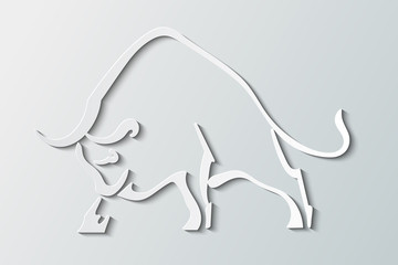 Silhouette wild bull on a gray background