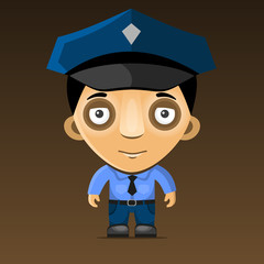 Cartoon Police Officer on Dark Background. Vector
