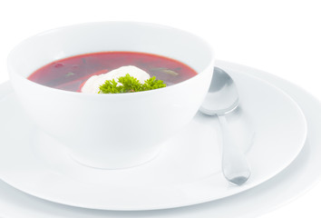 Red borsch with sour cream