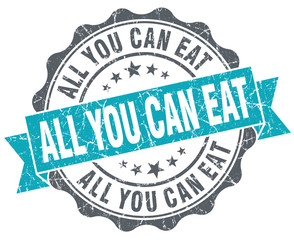 All you can eat blue grunge retro style isolated seal