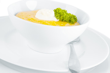 Pumpkin soup on white background