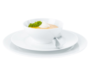 Pumpkin soup on white background