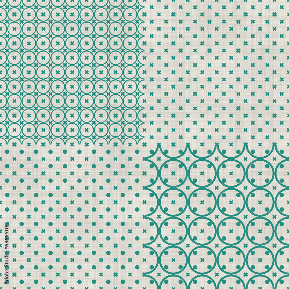 Poster set of retro abstract seamless background with fabric texture