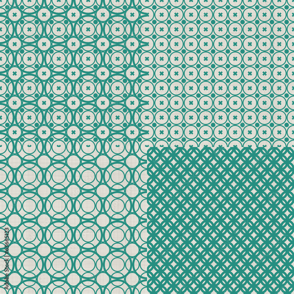 Poster set of retro abstract seamless background with fabric texture