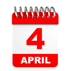Calendar on white background. 4 April.