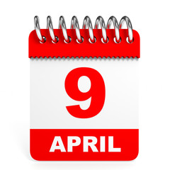 Calendar on white background. 9 April.