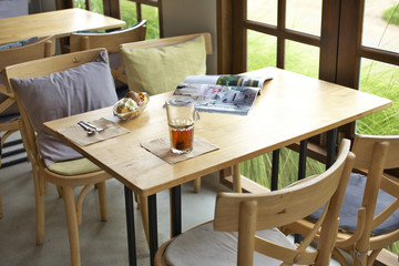 table and chair in coffee shop