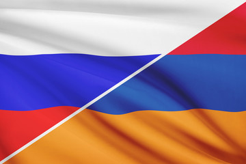 Series of ruffled flags. Russia and Armenia.