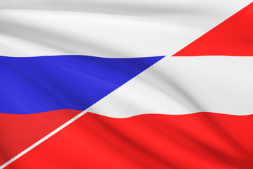 Series of ruffled flags. Russia and Austria.