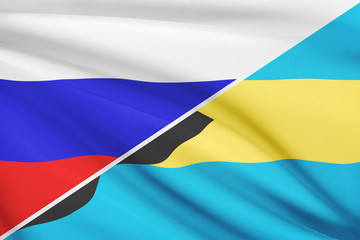 Series of ruffled flags. Russia and Barbados.