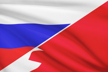 Series of ruffled flags. Russia and Bahrain.