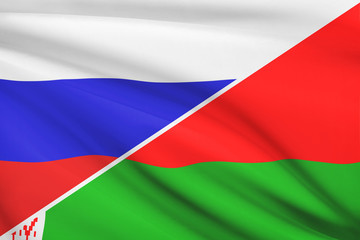 Series of ruffled flags. Russia and Belarus.
