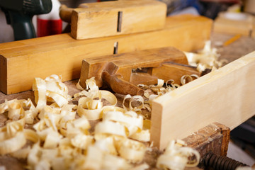 Joiner's tools on a wooden table