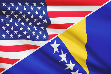 Fototapeta premium Series of ruffled flags. USA and Bosnia and Herzegovina.