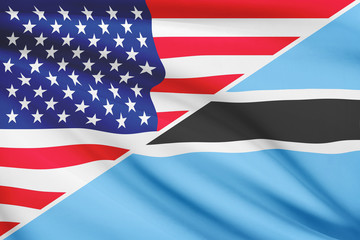 Series of ruffled flags. USA and Botswana.