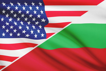 Series of ruffled flags. USA and Bulgaria.