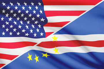 Series of ruffled flags. USA and Cape Verde.
