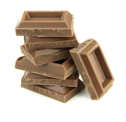 Chocolate pieces isolated on white background.