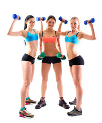 fitness girls, portrait of sport young women with perfect bodies