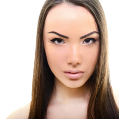 Obraz premium Vision, female face closeup. Portrait of beautiful young fresh g