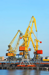 Cargo crane and freight train in port