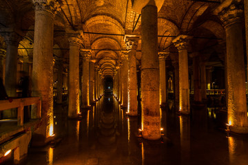 Underground Cistern with water, Istanbul, Turkey