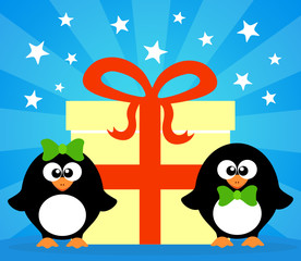 Holiday card with penguins vector
