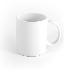 White cup on gray background.