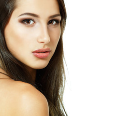 Fototapeta premium beauty woman, portrait of girl looking at camera, isolated on wh