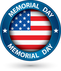 Memorial day blue label with USA flag, vector illustration