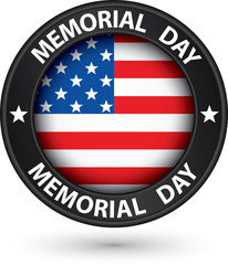 Memorial day black label with USA flag, vector illustration