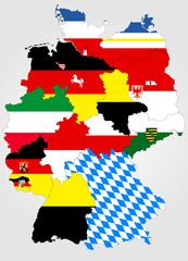Landkarte von Deutschland mit Bundesländern und Landesfahnen