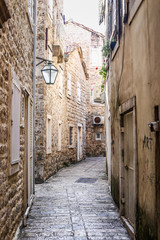 Street in old district of Budva, Montenegro