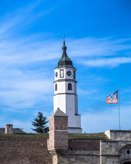 Sahat kula (clock tower) at Kalemegdan fortress, Belgrade flag