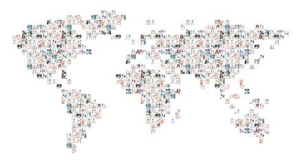 World map of many different medical elements and doctors