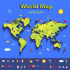 World map infographic political individual states card paper 3D