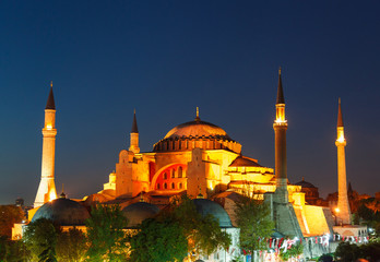 Hagia Sophia with sunset on a background
