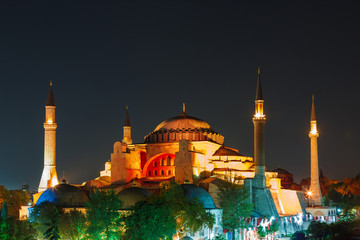 Fototapeta na wymiar Hagia Sophia with sunset on a background