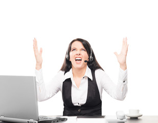 Beautiful customer support operator working in a call center