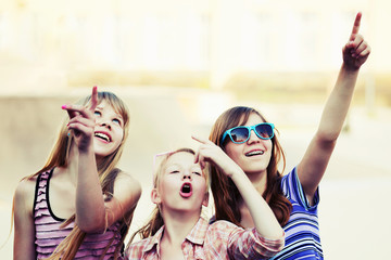 Group of teenage girls having a fun outdoor