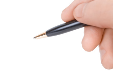 Close-up shot of hand holding pen