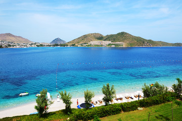 The beach at luxury hotel, Bodrum, Turkey - 63678382