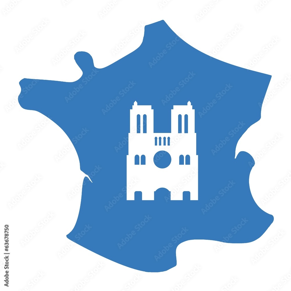 Sticker Cathédrale Notre-Dame sur une carte de France