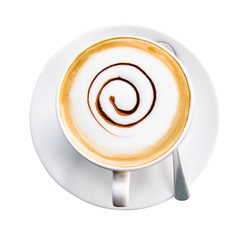 Coffee cup and saucer on white background