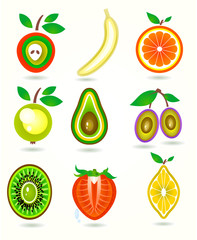 Vector illustration of stylized cut fruits.
